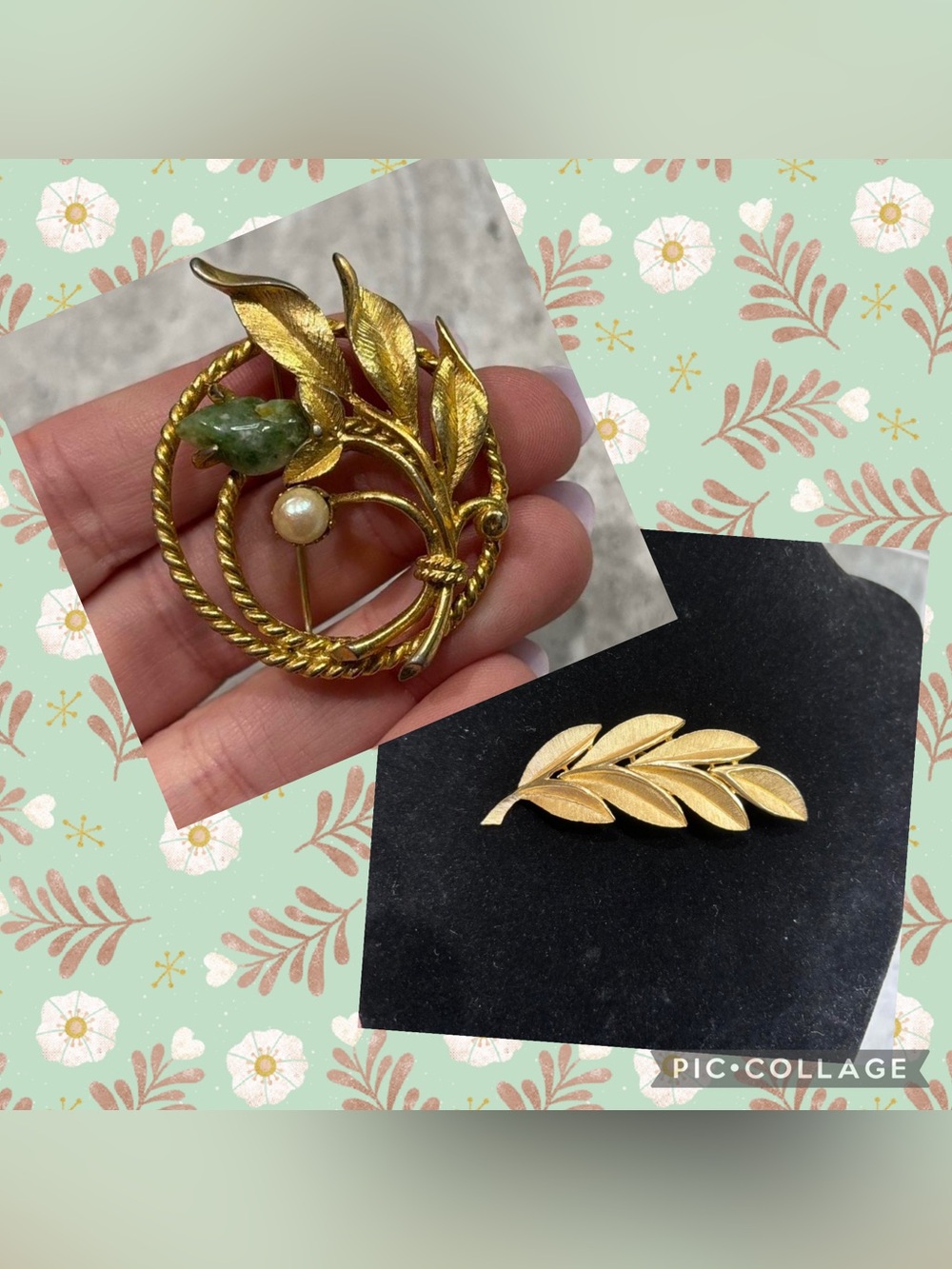 Brooch Set Trifari Sarah Cov Gold Tone Signed Jewelry Lot Stone Leaf Floral